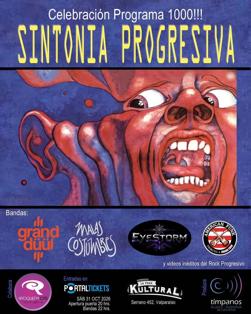 Flyer de SINTONÍA PROGRESIVA PROGRAMA 1000 EN LA PARÁ KULTURAL, VALPARAÍSO