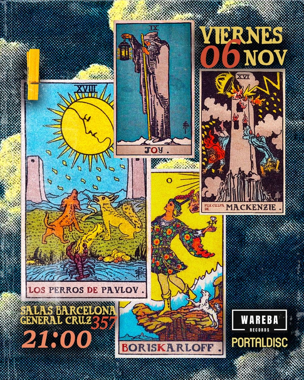 Flyer de LOS PERROS DE PAVLOV + BORISKARLOFF + FUE CULPA DE MACKENZIE + JOY EN SALAS BARCELONA, VALPARAÍSO
